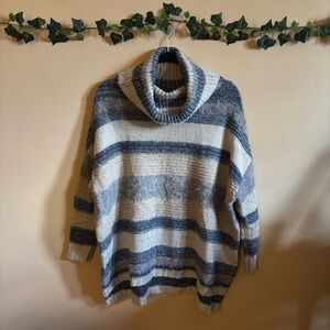 Altar'd State Fuzzy Knit Women's Oversized Cream Blue Grey Sweater